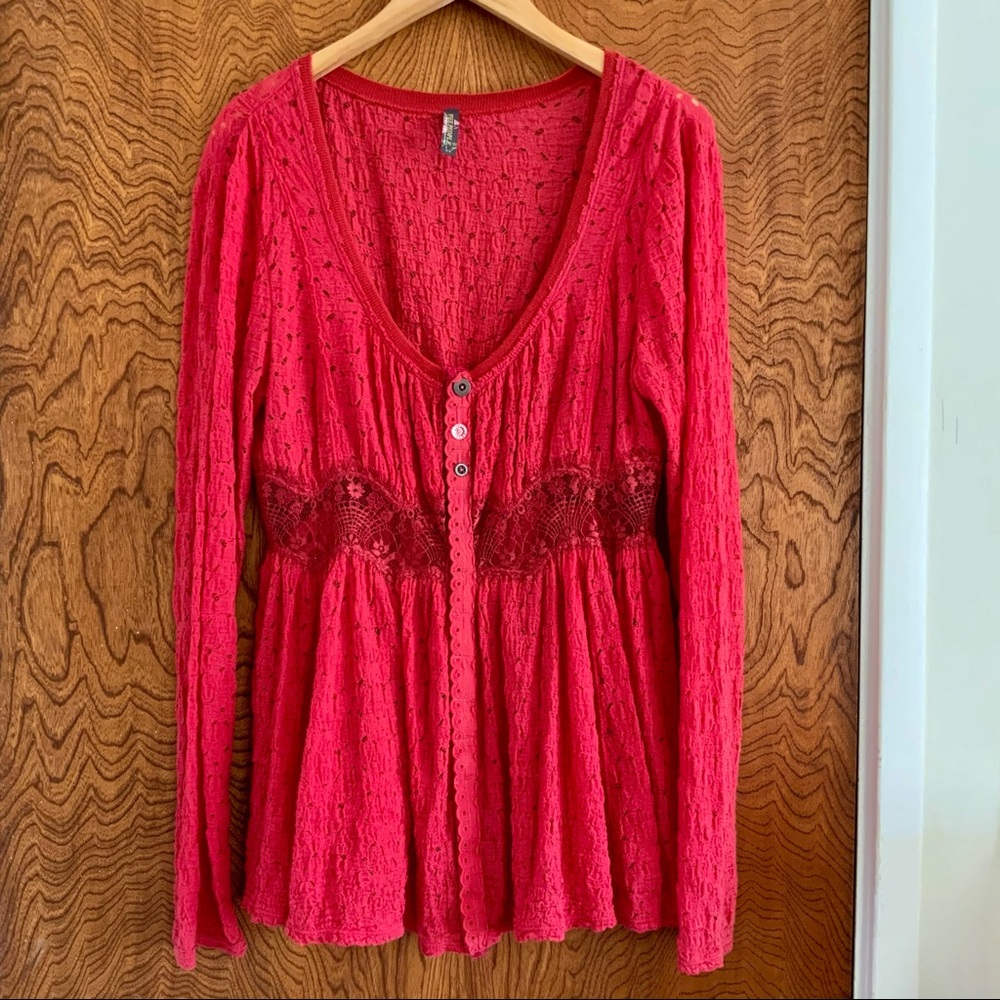 Free People Lace Long Sleeve Top
